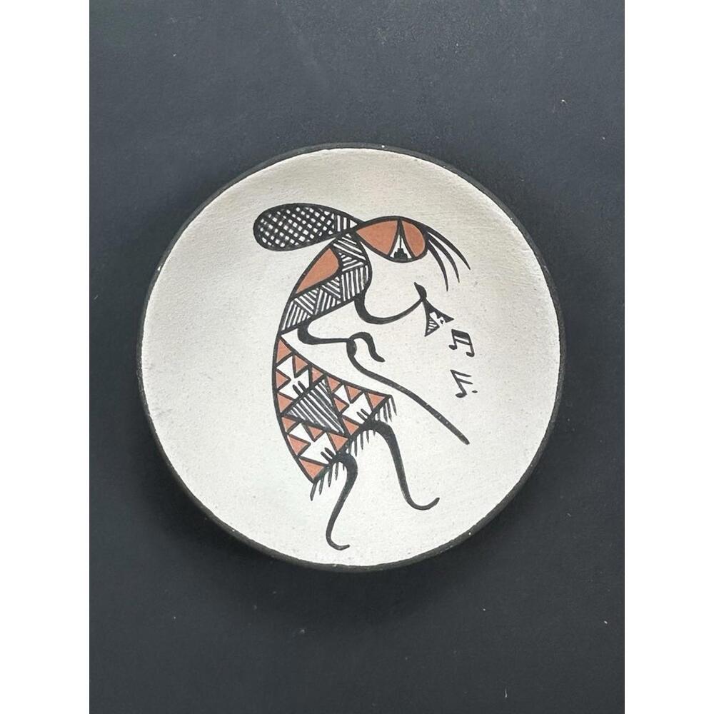 Vintage Acoma Pottery Polychrome Plate Kokopelli Figure  by Dean Reano 1996‎
